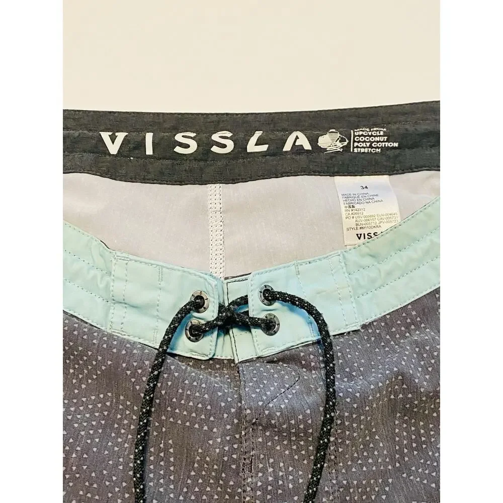 Vissla Mens Geometric Board Shorts Teal Charcoal Upcycled Coconut Stretch 34